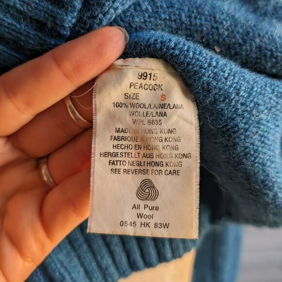 Vintage Woolrich Chunky Knit Wool Grandpa Sweater Teal Fuzzy Minimalist Western - Picture 8 of 9